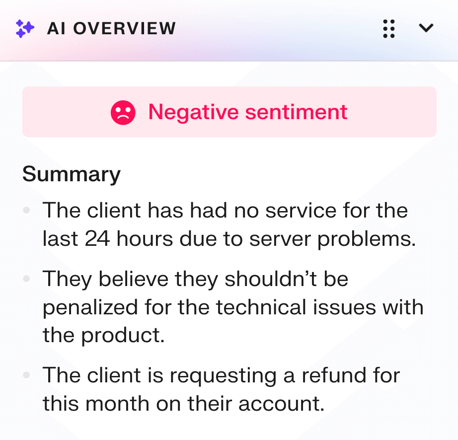 Groove's AI overview and sentiment analysis can help you detect/determine customer tone at a glance, so you can personalize your replies.