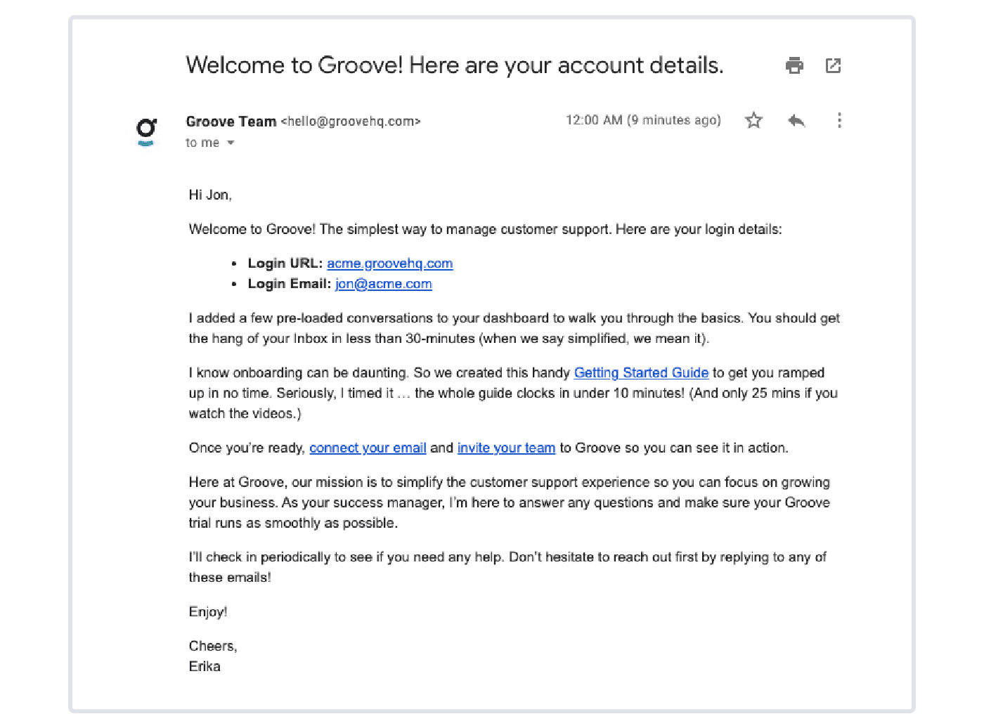 Our email encouraging users to set up their first mailbox