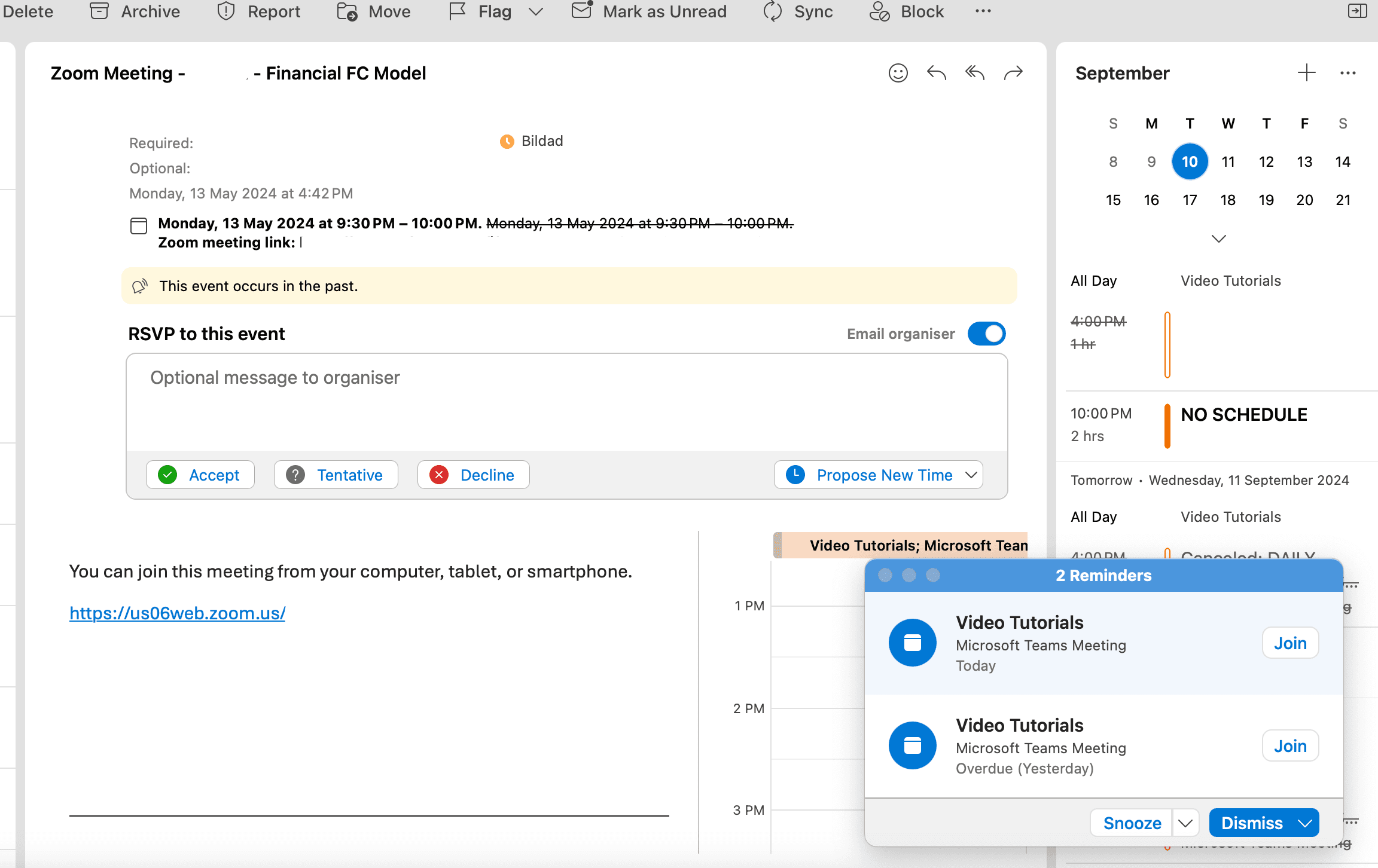 Setting up a Zoom meeting via Outlook.