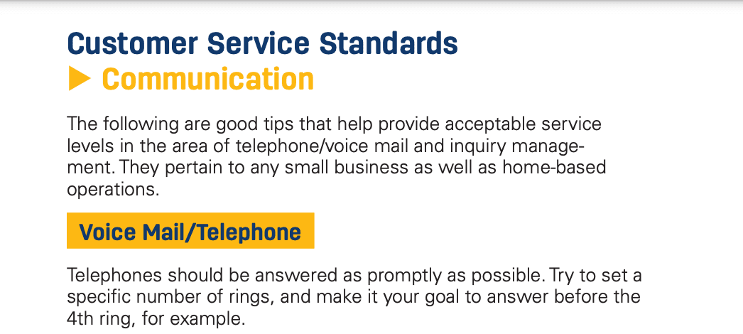 Customer service standards on communication.