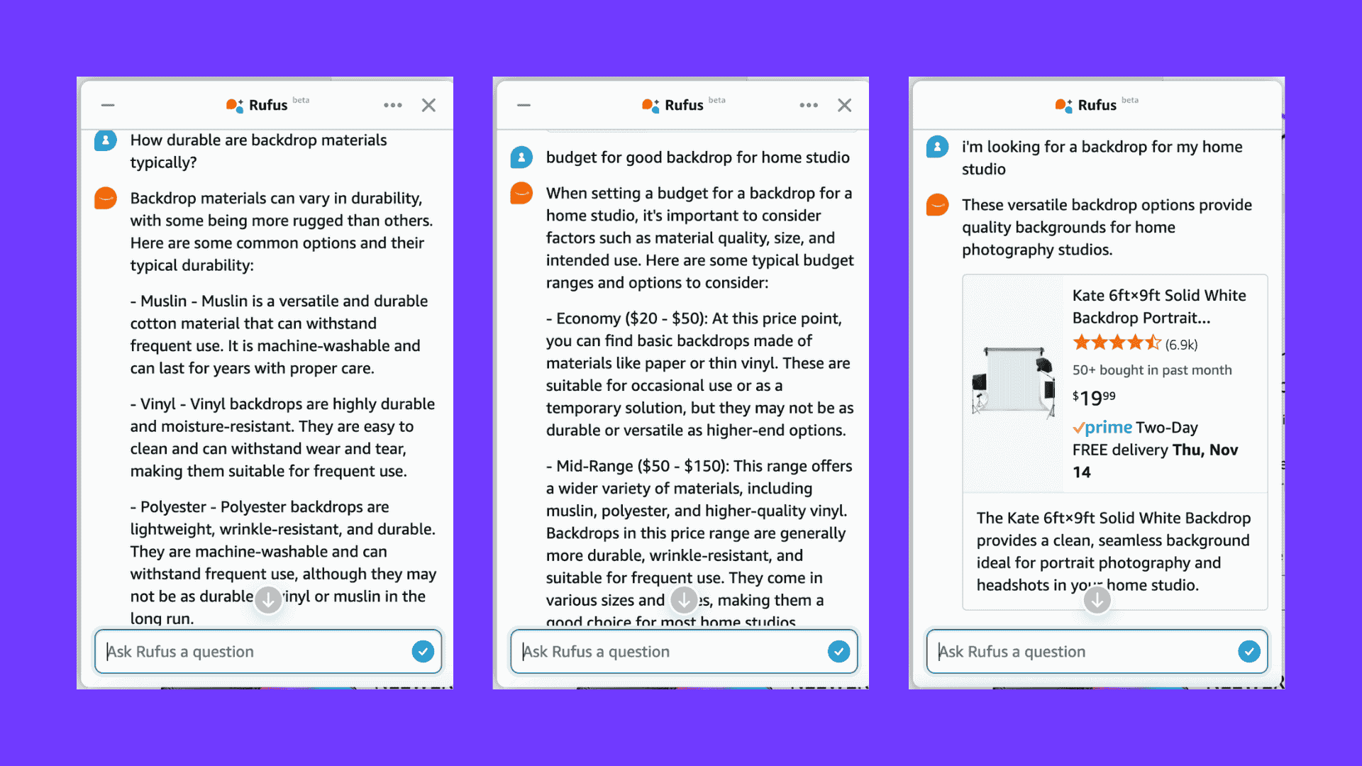 Amazon's AI chatbot Rufus answering customer questions