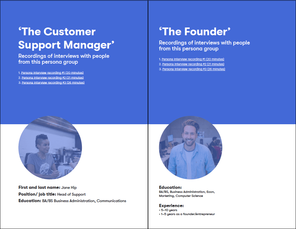 The first page of our primary personas.