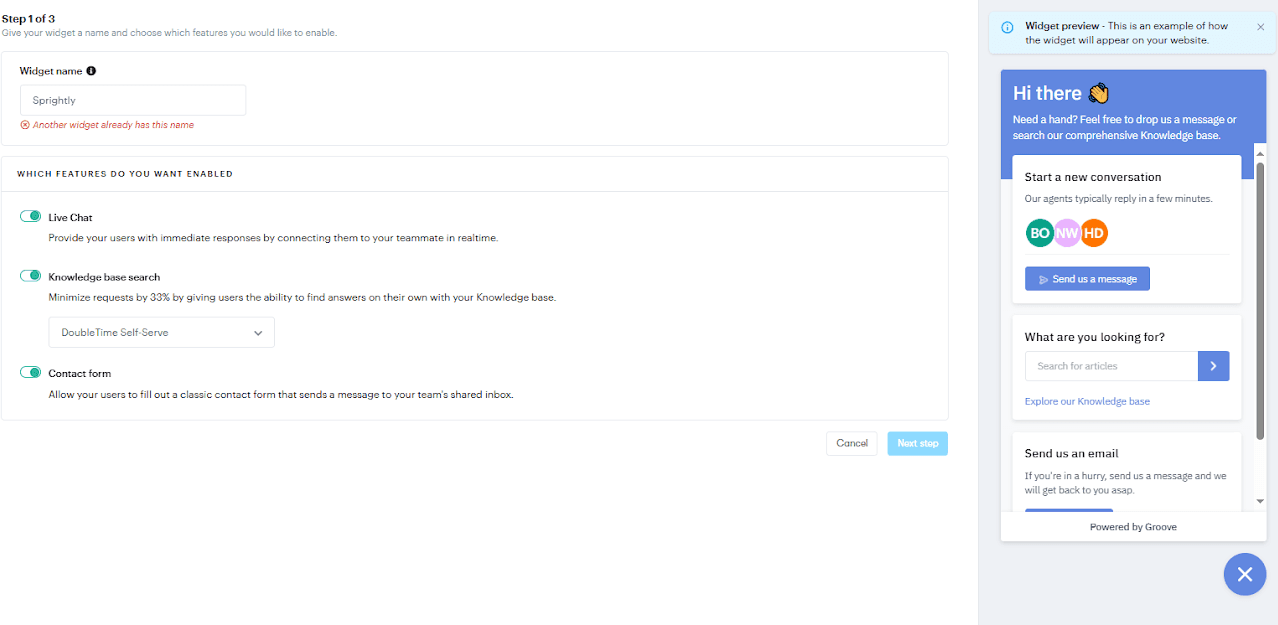 Edits and adjustments made to the widget can be viewed in real time.