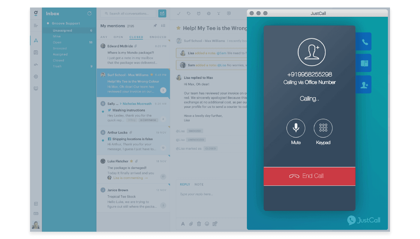 Customer service app 9 JustCall