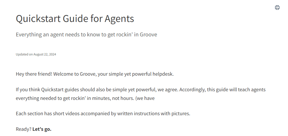 An example of an article pulled directly Groove's own knowledge base.