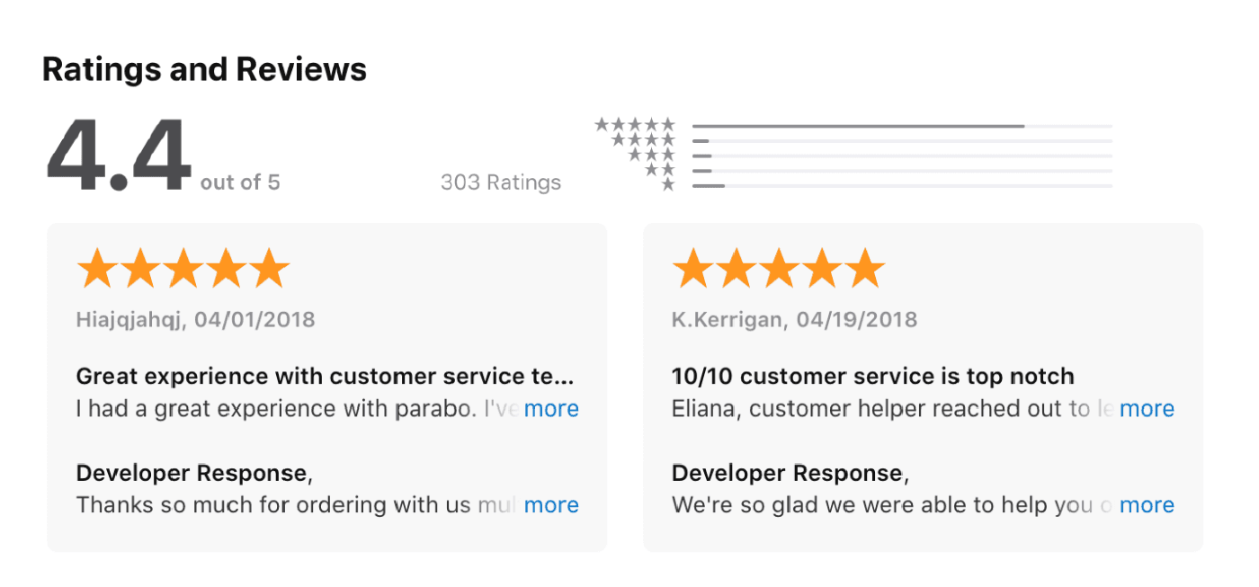 Good Customer Service Reviews Examples 1 iOS app reviews mentioning good customer support