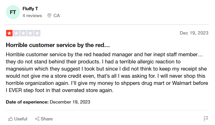 An example of a negative review left for a business on TrustPilot, that may or may not be unreasonable.