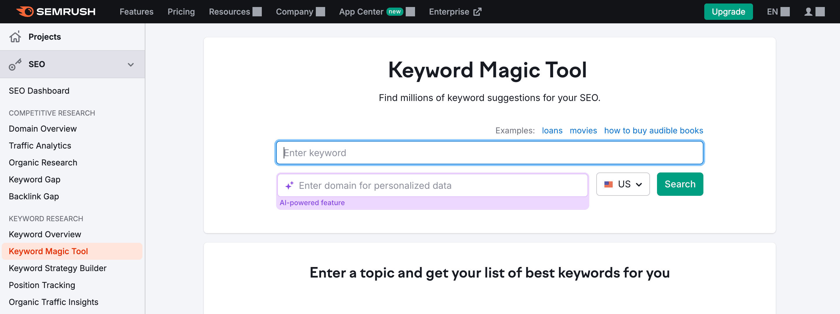 A number of tools exist that allow you to conduct an audit of your Knowledge Base for content gaps. Beyond that, SEMrush offers a "Keyword Magic Tool:" for extensive keyword research.