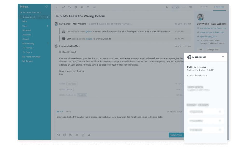 Groove integration with email marketing software