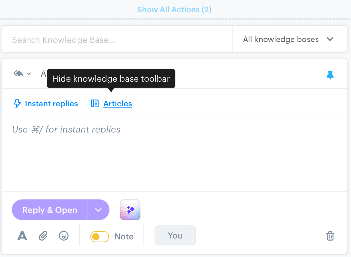 And the knowledge base toolbar is easily accessible as soon as you open any ticket within Groove.