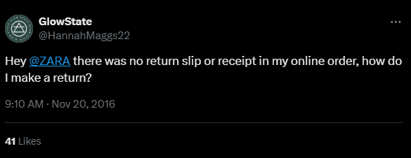 Intent analysis can be applied to a comment on X like this, that clearly shows an intent to return the product.