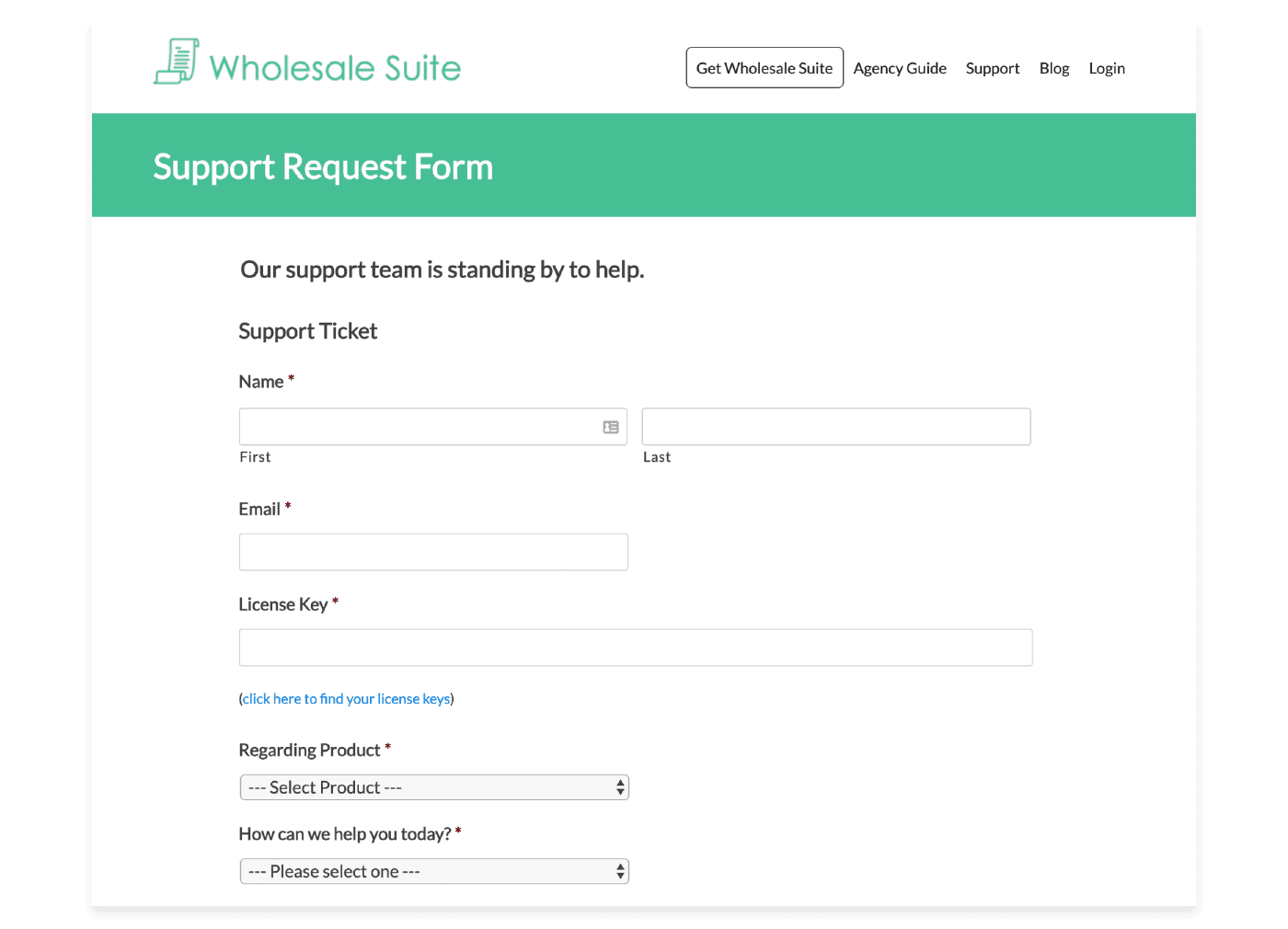 example of support request form