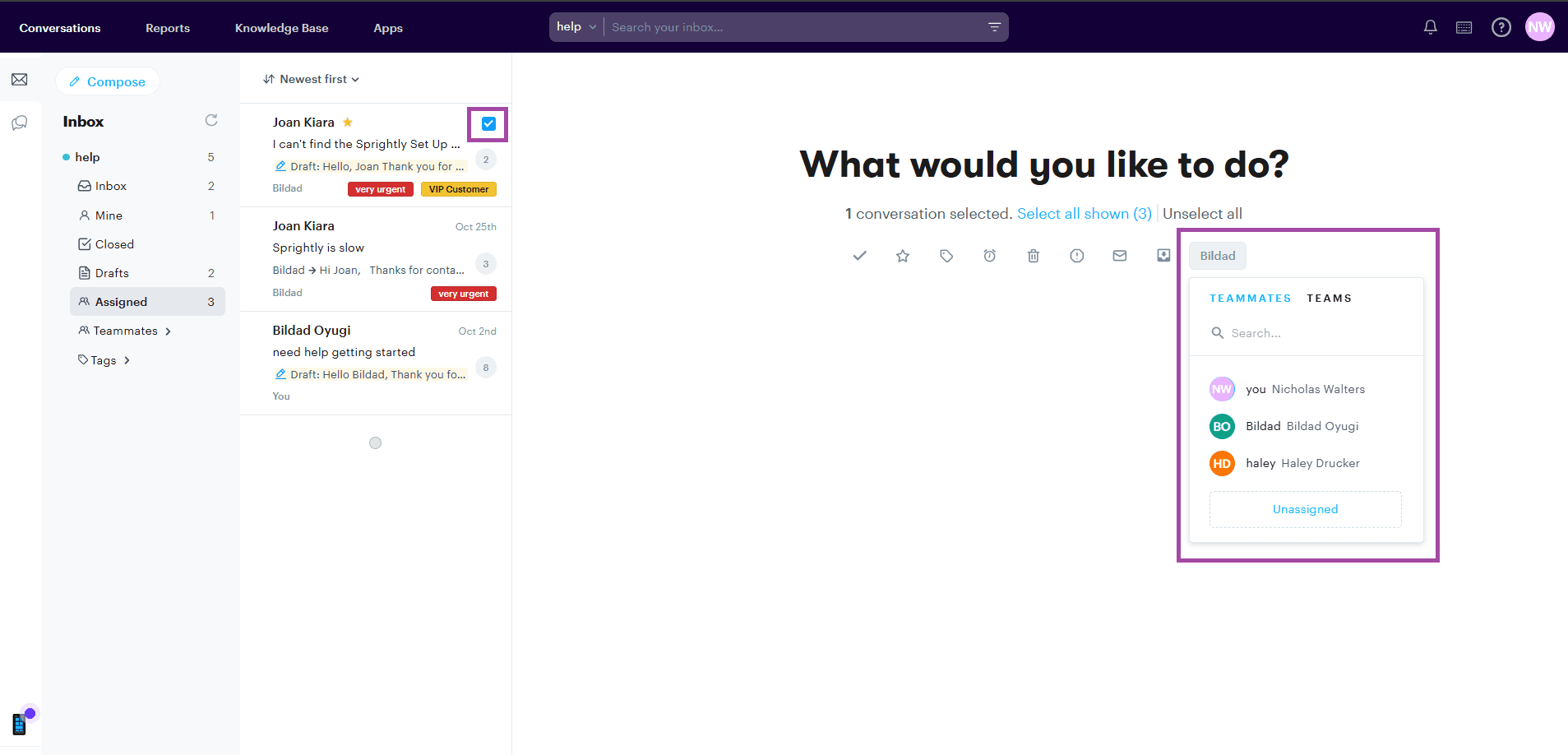 Tickets can be routed to specific agents (like a supervisor) using Grove, or manually assigned.
