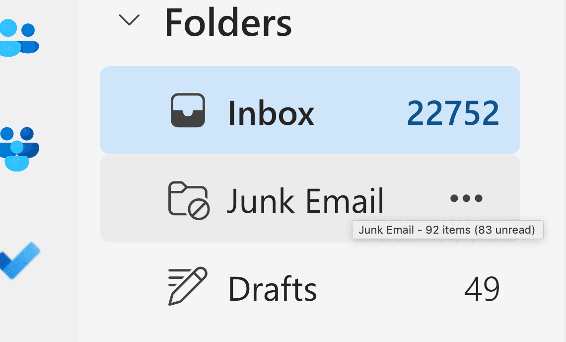 An example of an ineffectual inbox, as Outlook flagged genuine customer emails as spam.