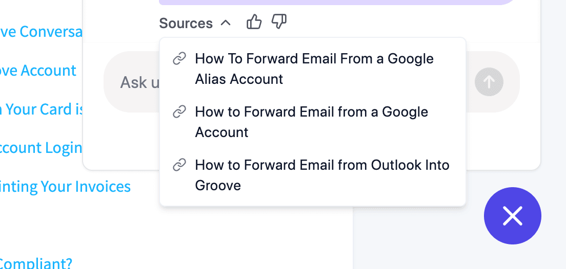 Helply cites its sources for transparency to both your customers. and your own support staff.