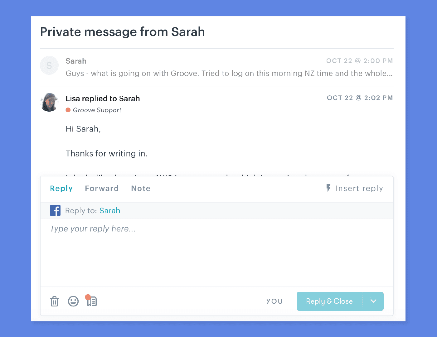 Facebook mentions funnel through the Groove Inbox