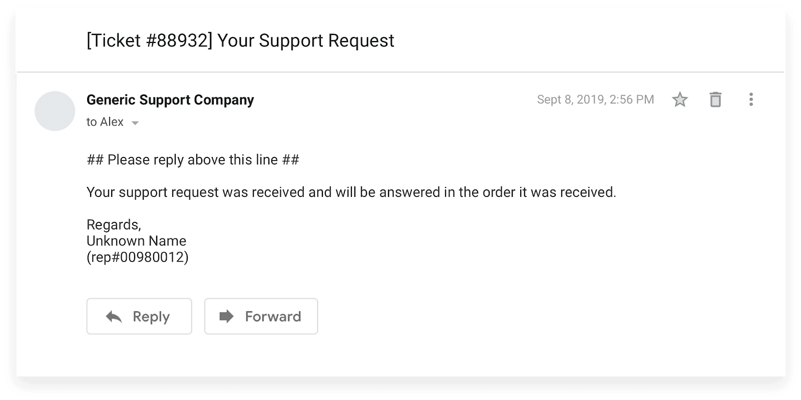 Generic support request autoresponder