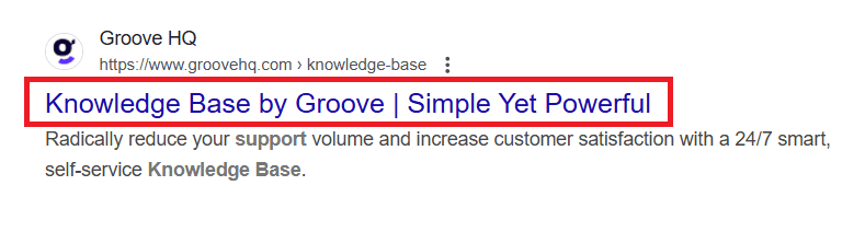 Example of Title tags for the Knowledge Base on the Groove website.