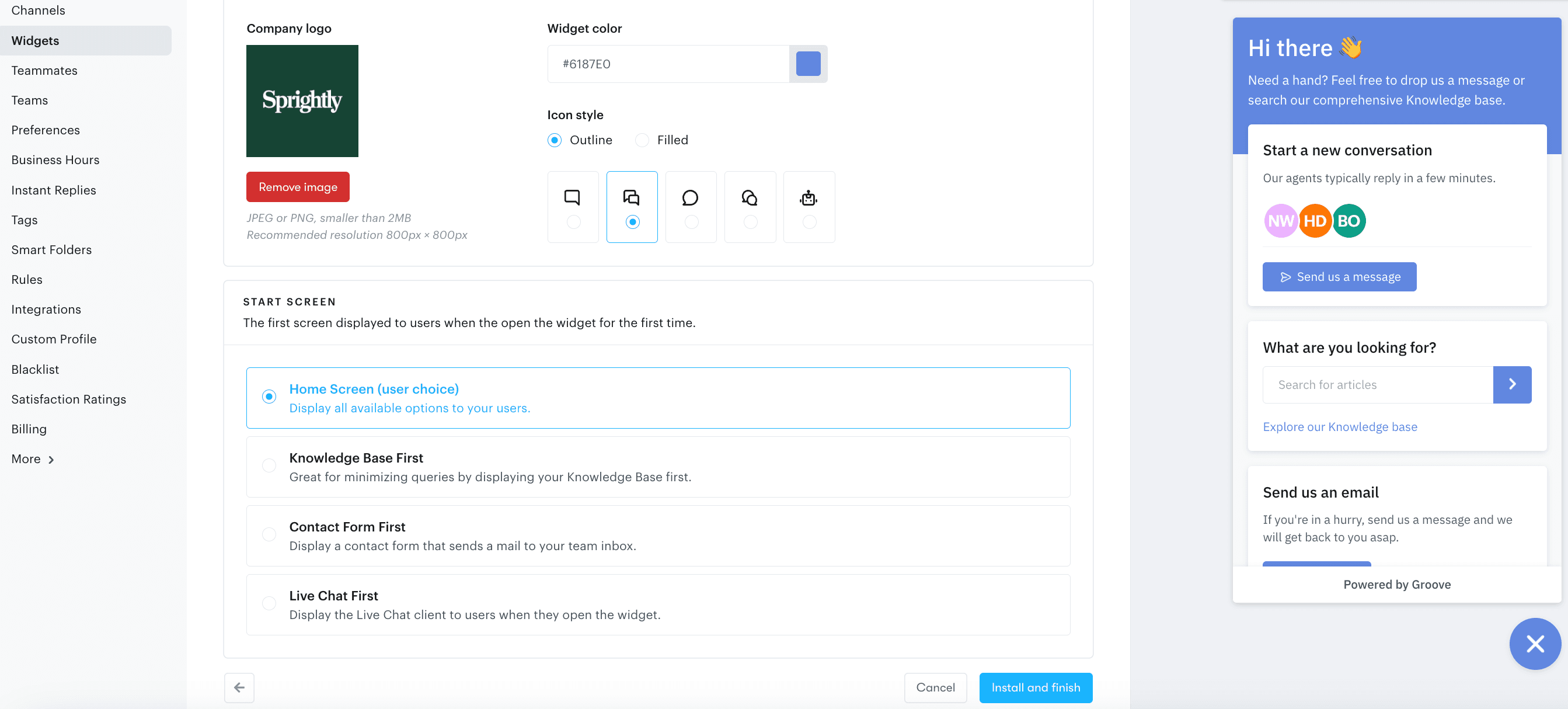 Groove also enables a live chat features that you can plug into your website on-page or in-app and use for instant support.