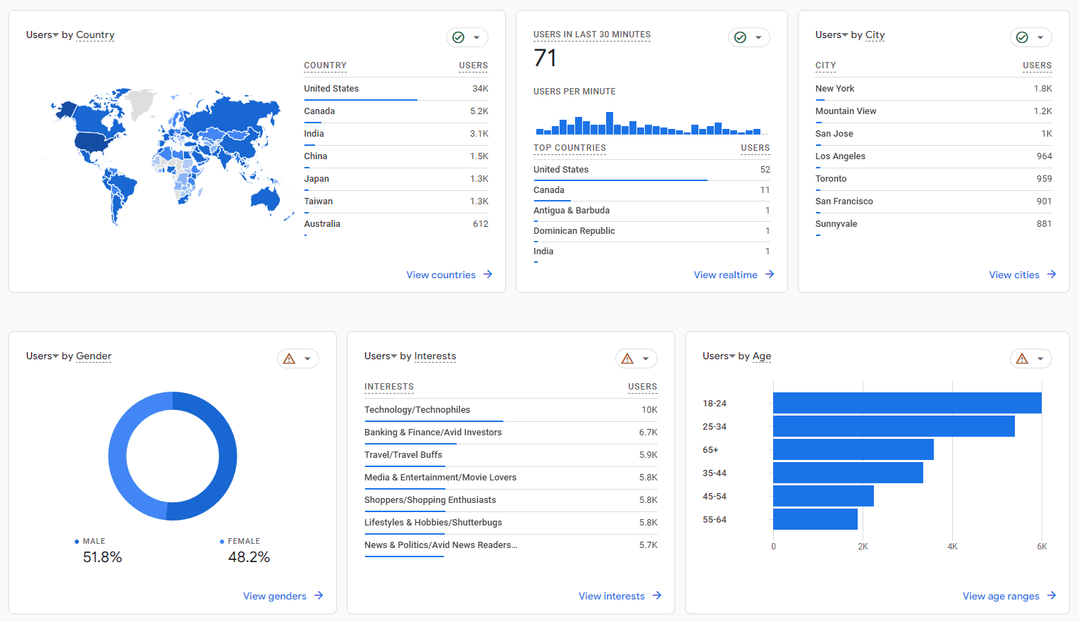 Example audience demographics in Google Analytics.