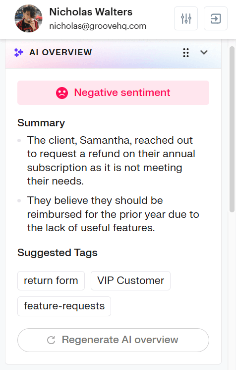 Sentiment analysis within Groove that allows for personalized support.