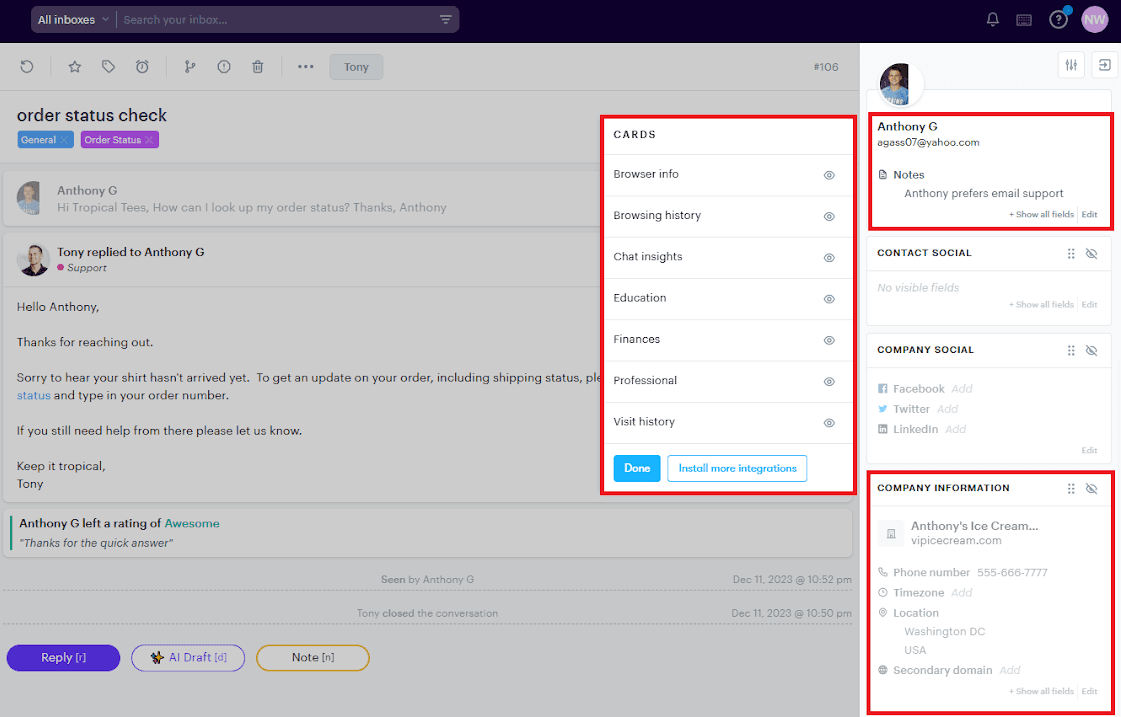 Groove integrates with a CRM to provide enhanced contextual data on clients or customers.