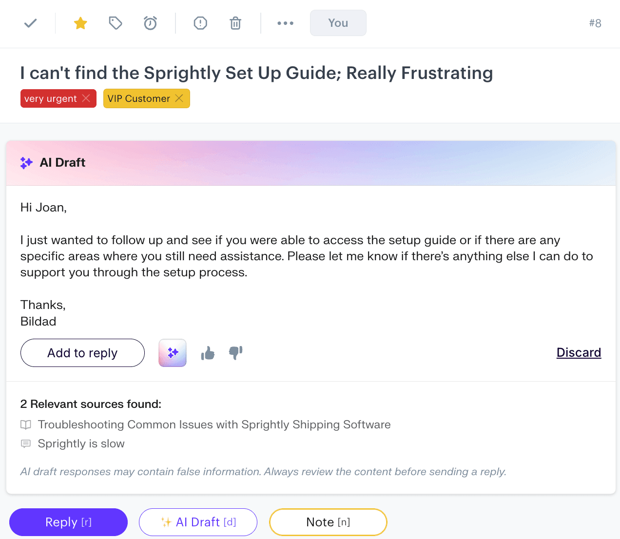You can use AI to respond to customer enquiries in Groove