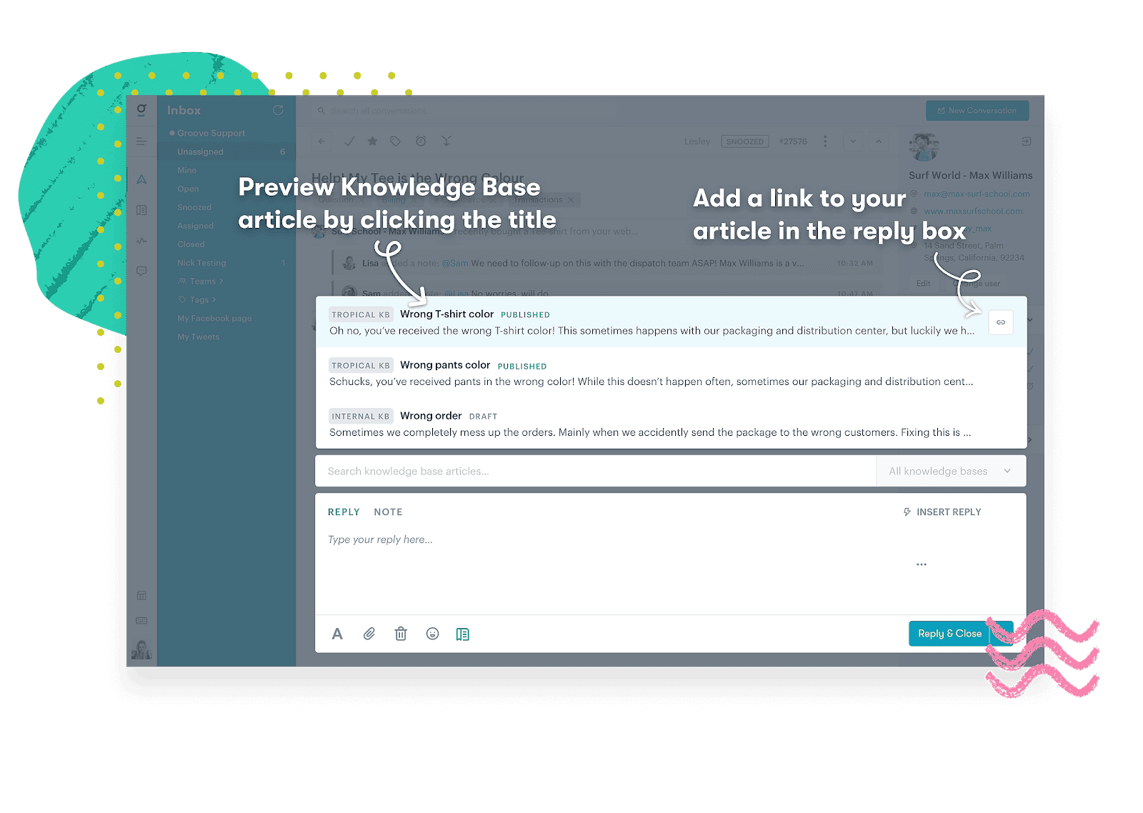 integrated knowledge base software is connected to your inbox.