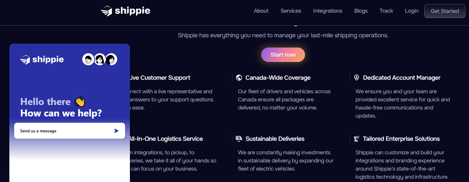 An example of a live chat widget on a website, built to improve resolution time and cut email inquiries.