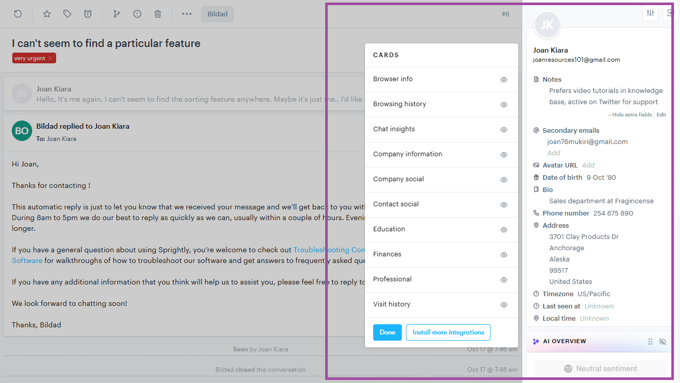Customer profiles in Groove act as an immediate source of information that can be leveraged.