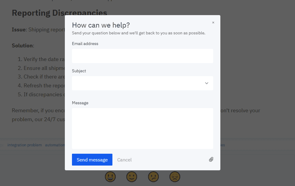 Groove's built-in contact form, that can be connected to any self-service knowledge base article on your website.