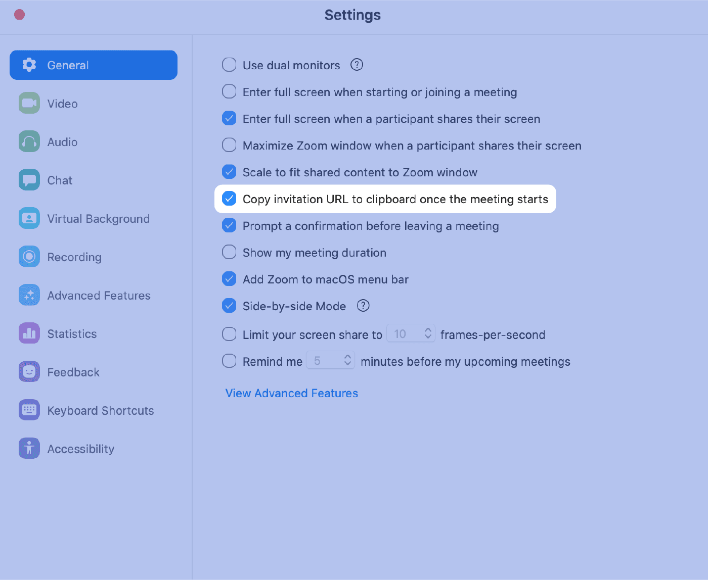 Zoom tips: Auto-copy Invite URL When Starting a Meeting