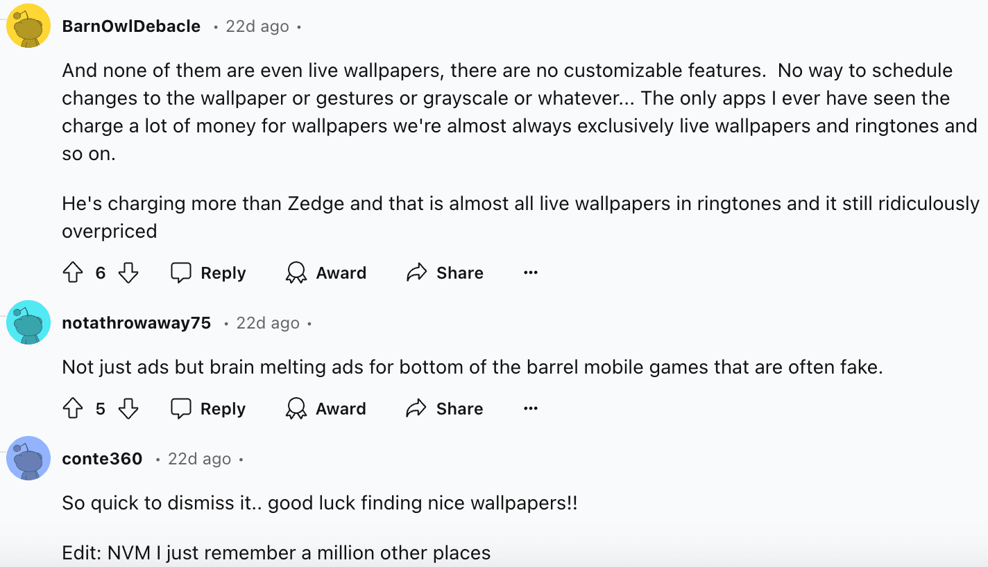 Reddit discussion about Panels showing customer pain points