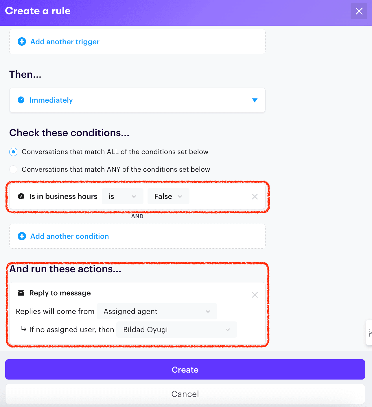 Screenshot showing Groove's Auto reply customizations