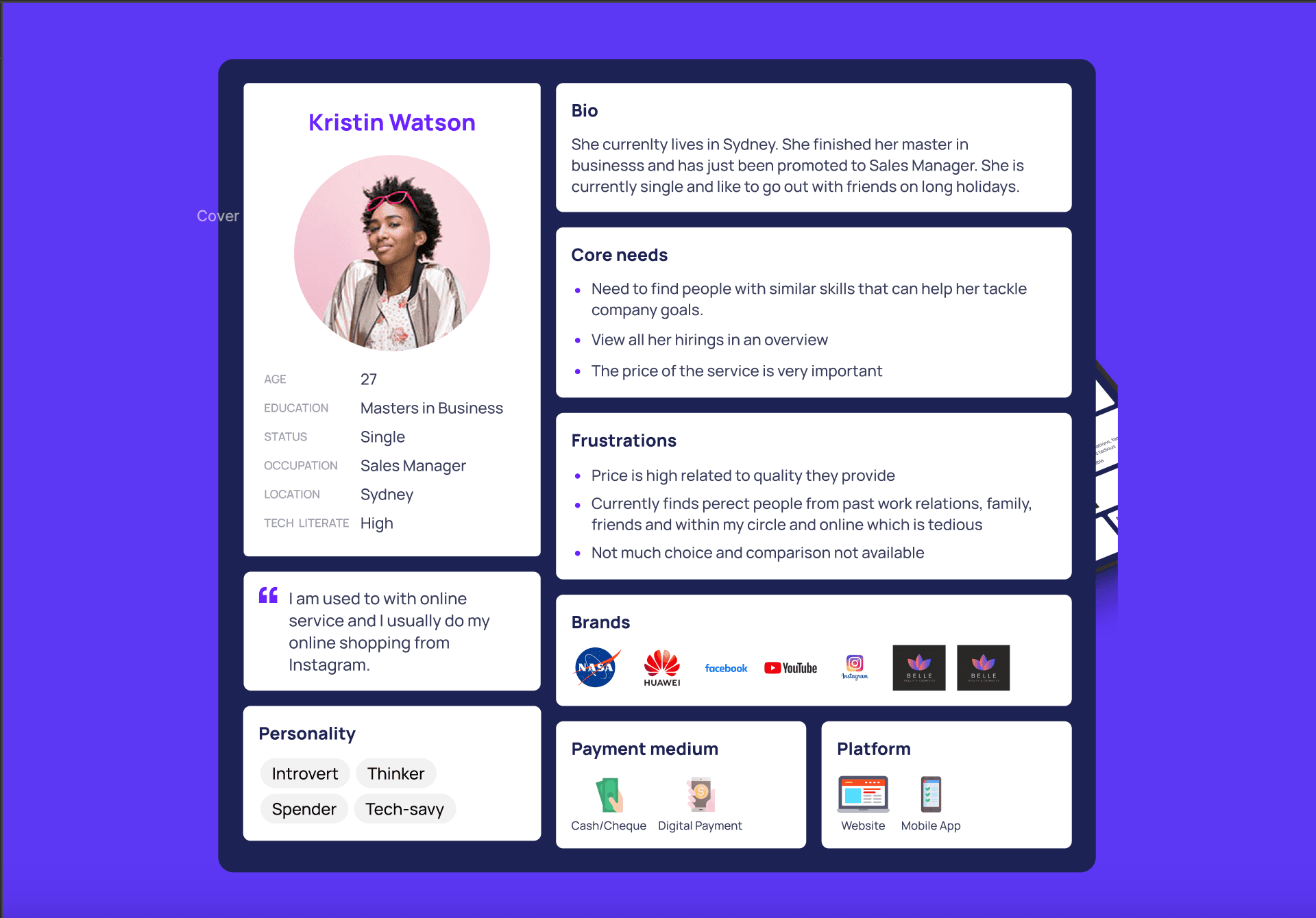 An example of a customer persona template, which you can use to segment your audiences.